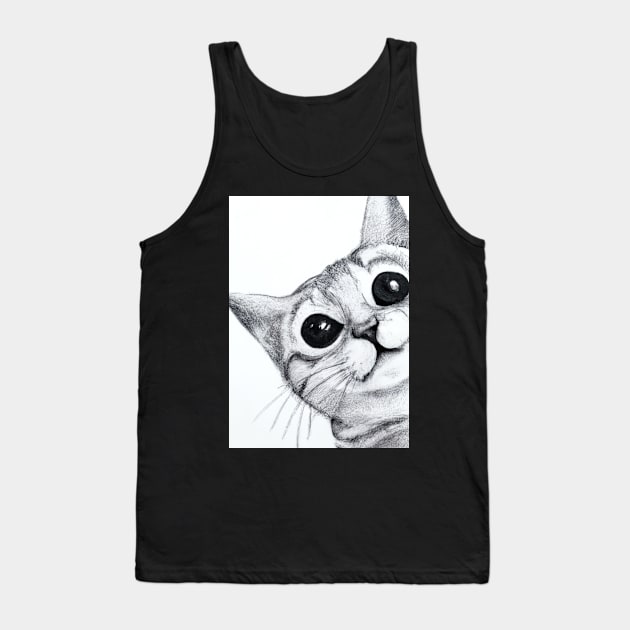 Cute Cat Drawing Tank Top by maxcode